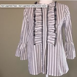 Karl Lagerfield ruffled blouse stripped button